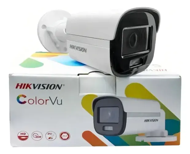 Câmera Hikvision ColorVu DS-2ce12df0t-LFS 2mp 40m Cor branca analógica