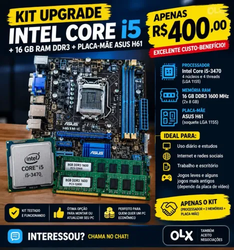 Kit i5 3470 + 16 gb DDR3+ placa mãe Asus h61