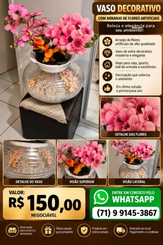 Vaso Decorativo com Flores Artificiais - Elegante para Sala