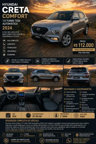 Hyundai Creta Comfort 1.0 TB 12V Flex AUT 2024