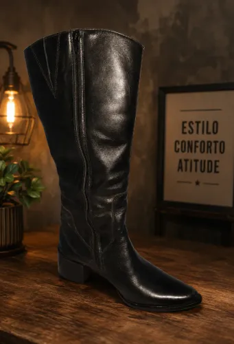 Bota Cano Longo Preta em Couro Legítimo Nº 35 - Linda e Conservada