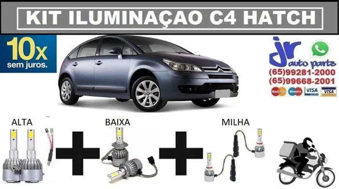 Kit Lampada Ultra LED (Alta/Baixa/Milha) Citroen C4 Hatch 6000K 12V 24V