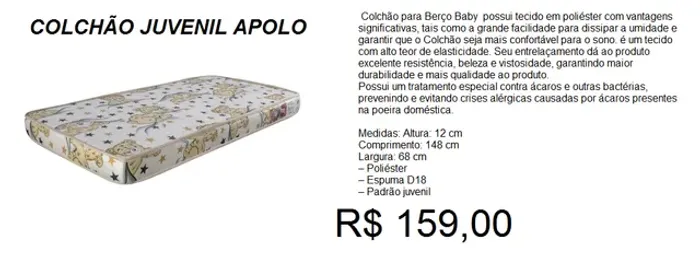 Colchão tamanho juvenil 