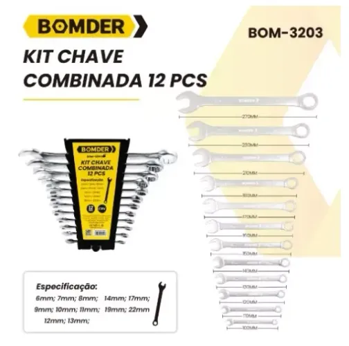 Kit Chaves Combinadas 12-Peças Bomder BOM-3203 de 6-22mm