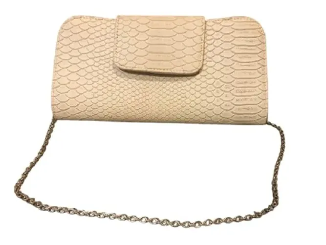 Bolsa Clutch Couro Croco Nude Alça Corrente