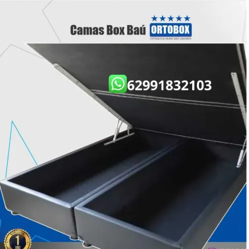 Cama box Baú Queen size revestimento corino e suede