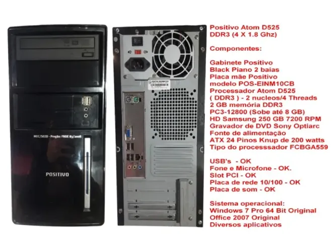 Computador Positivo Atom D525 DDR3 2/4 x 1.8 Ghz) em excelente estado
