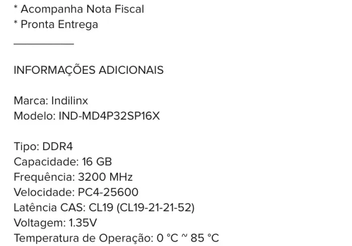 MEMÓRIA RAM 16GB DDR4 3200mhz