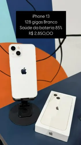 iPhone 13 / 128 GB / Branco / Saúde de bateria 85% / R$ 2.850,00