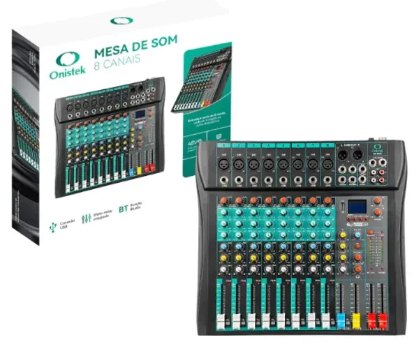 Mesa de Som 8 Canais Compacta Efeitos Phantom Power Onistek ON-MX04