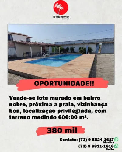 Excelente oportunidade para comprar um lote de 600m², todo murado, com piscina e mais