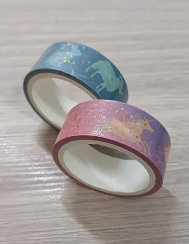 Washi Tape Fita Adesiva Constelação Signos Unicórnio Rosa e Azul detalhes Dourados