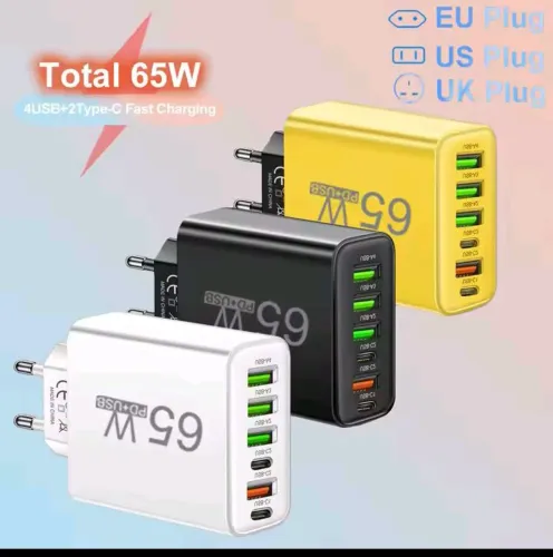 Carregador Rápido 65W com várias portas USB