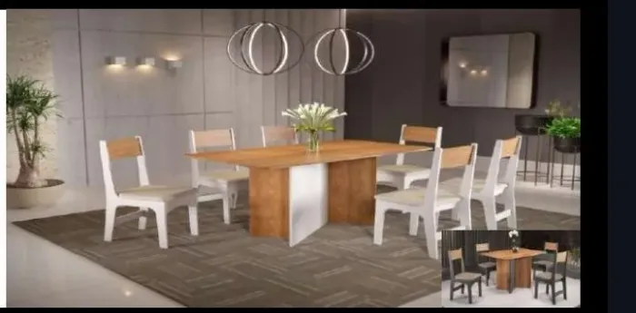 Mesa de jantar com 6 cadeiras branco/mel 