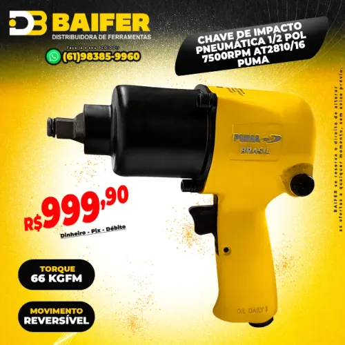Chave de Impacto Pneumática 1/2 Pol 66Kgfm 7500Rpm AT2810/16 Puma