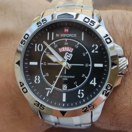 Relógio Masculino Sport Naviforce Prata Aço Inox