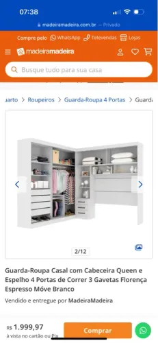 Guarda-Roupa Casal com Cabeceira Queen e Espelho