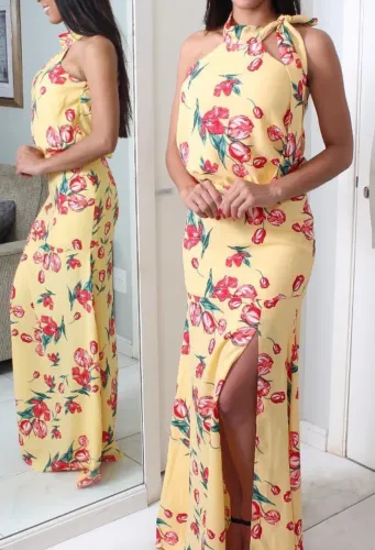 Vestido floral fundo preto