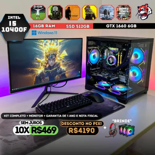 CPU GAMER COMPLETO INTEL I5 10400F 16GB + GTX 1660 6GB
