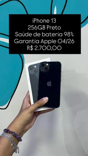 iPhone 13 / 256GB / Preto / Saúde de bateria 98% / Garantia Apple 04/26 / R$ 2.700,00