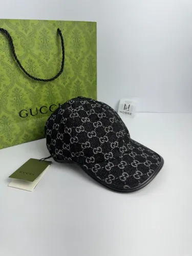 Boné Gucci GG Monograma Black Denim Leather Trim ( Jeans Preto )