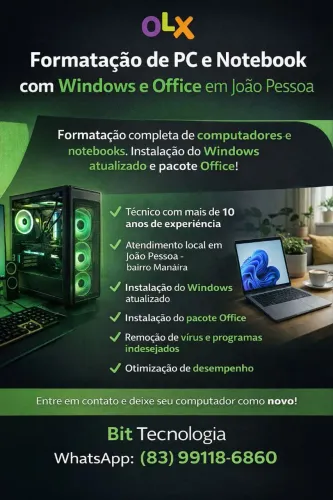 Formatação de PC e Notebook com Windows e Office em João Pessoa
