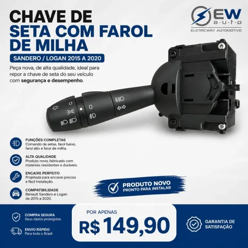 Chave de Seta com Farol de Milha Sandero/Logan 2015 a 2020 - Nova