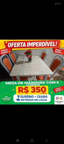 Vendo mesa de mármore com 6 cadeiras usada mais com boa conservação A negociar