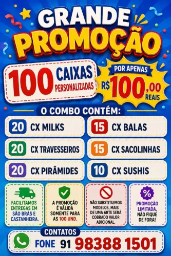 Grande Promoção 100 cx personalizadas R$ 100,