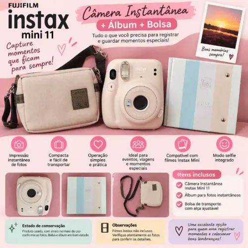 Câmera Instantânea Fujifilm Instax Mini 11 + Álbum + Bolsa