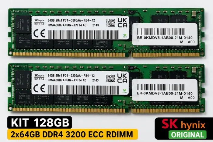 KIT 128GB (2x64GB) DDR4 3200MHz ECC Registered RDIMM SK Hynix Servidor