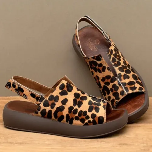 Sandália flatform de couro legítimo Laranja Lima