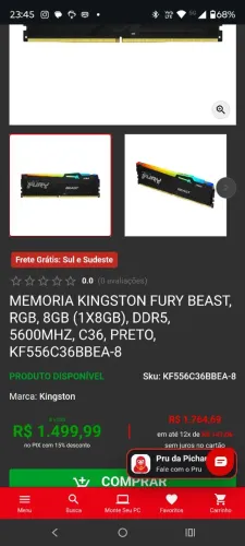 Memória ram ddr5 2x8gb.