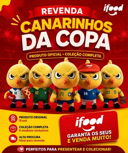Coleção Completa Canarinhos iFood 5 Pelúcias + Cards LACRADOS