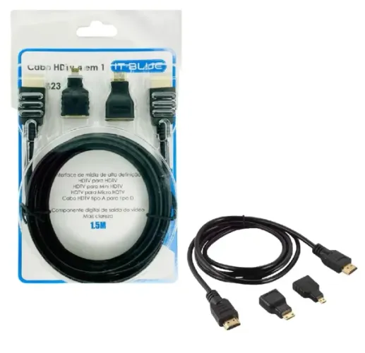 Cabo Hdmi Adaptadores Mini e Micro HDMI 1.5M 4 EM 1 It-Blue LE-6623 Áudio e Vídeo