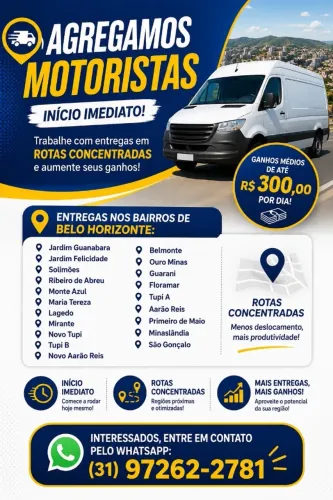 AGREGO ENTREGADOR COM VEÍCULO PRÓPRIO - FAÇA 300$ dia