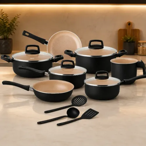 Conjunto de panelas antiaderente 10 peças Vidro Temperado Preto BegÊ - D'Itália