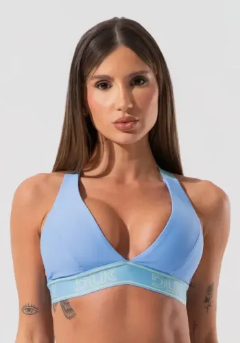 Top fitness feminino com bojo e alças cruzadas de elástico