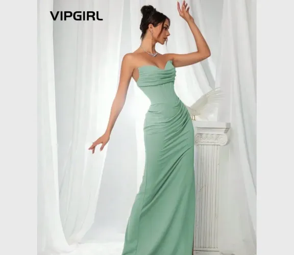 Vestido festa verde água