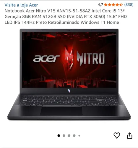 Notebook Gamer Acer Nitro V15 | Alto Desempenho | Excelente Oportunidade