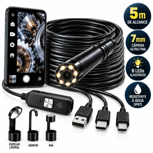 Câmera Sonda Endoscópica Android Prova Água Foto Inspeção 5m