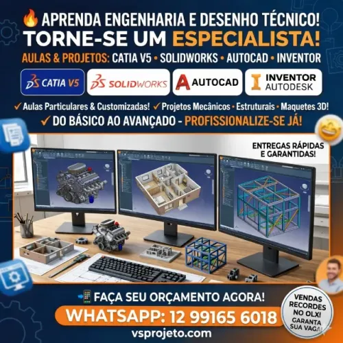 Projetos Mecânicos e Aulas Particulares - Catia V5, SolidWorks, AutoCAD e Inventor