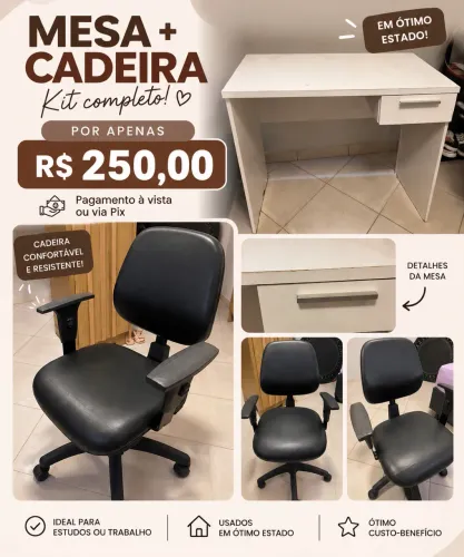 Mesa + Cadeira de Escritório por apenas R$ 250,00