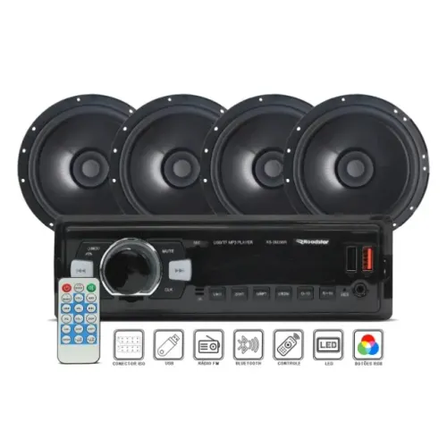 Kit Som Automotivo Completo Bluetooth Roadstar + 4 Alto Falantes Bomber