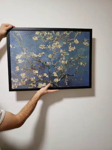 Quadro de quebra-cabeça 1000 peças 70 x 50cm Flor de Amêndoa de Van Gogh com moldura