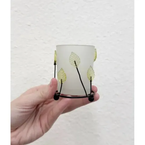 Suporte Castiçal para Vela de Vidro Fosco com Metal