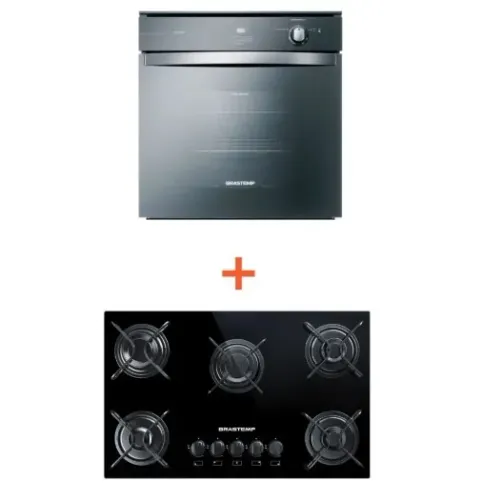 Kit cooktop  5 bocas a gás com forno inox 