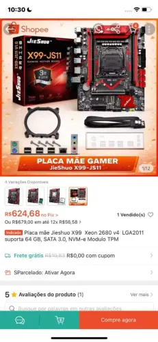 Placa mãe JieShuo xeon 2680 v4 LGA2011 suporta 64gb, Sata 3.0, NVM-e Módulo TPM