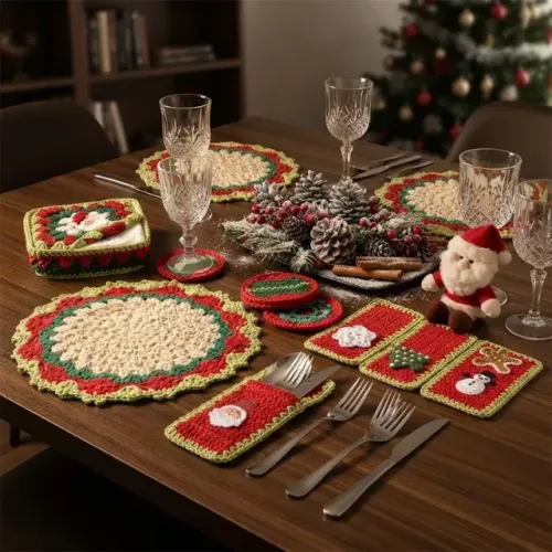 Kit Decoração Natalina - Crochê (18 Peças + Brinde)
