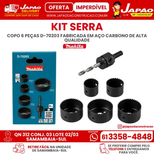 Kit Serra Copo 6 Peças Makita D-70203 Fabricada em Aço Carbono de Alta Qualidade
